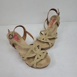 Jellypop Memory Foam Macrame Sandals Sz 7 M Beige 3 Inch Heel  Casual Preppy